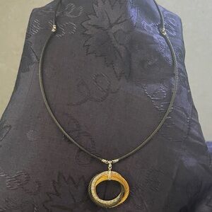 Charriol Celtic 18k white gold & SS & black Cable Necklace with White Sapphires.